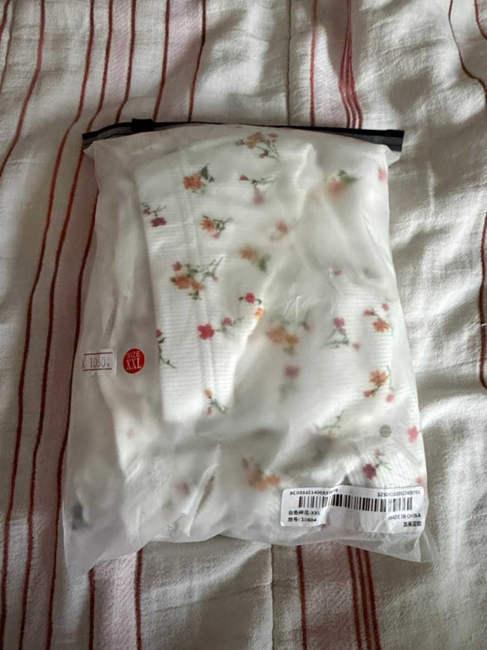 Amazon Women's White Floral Ribbed Pajama Set with Pink and Orange Blossoms